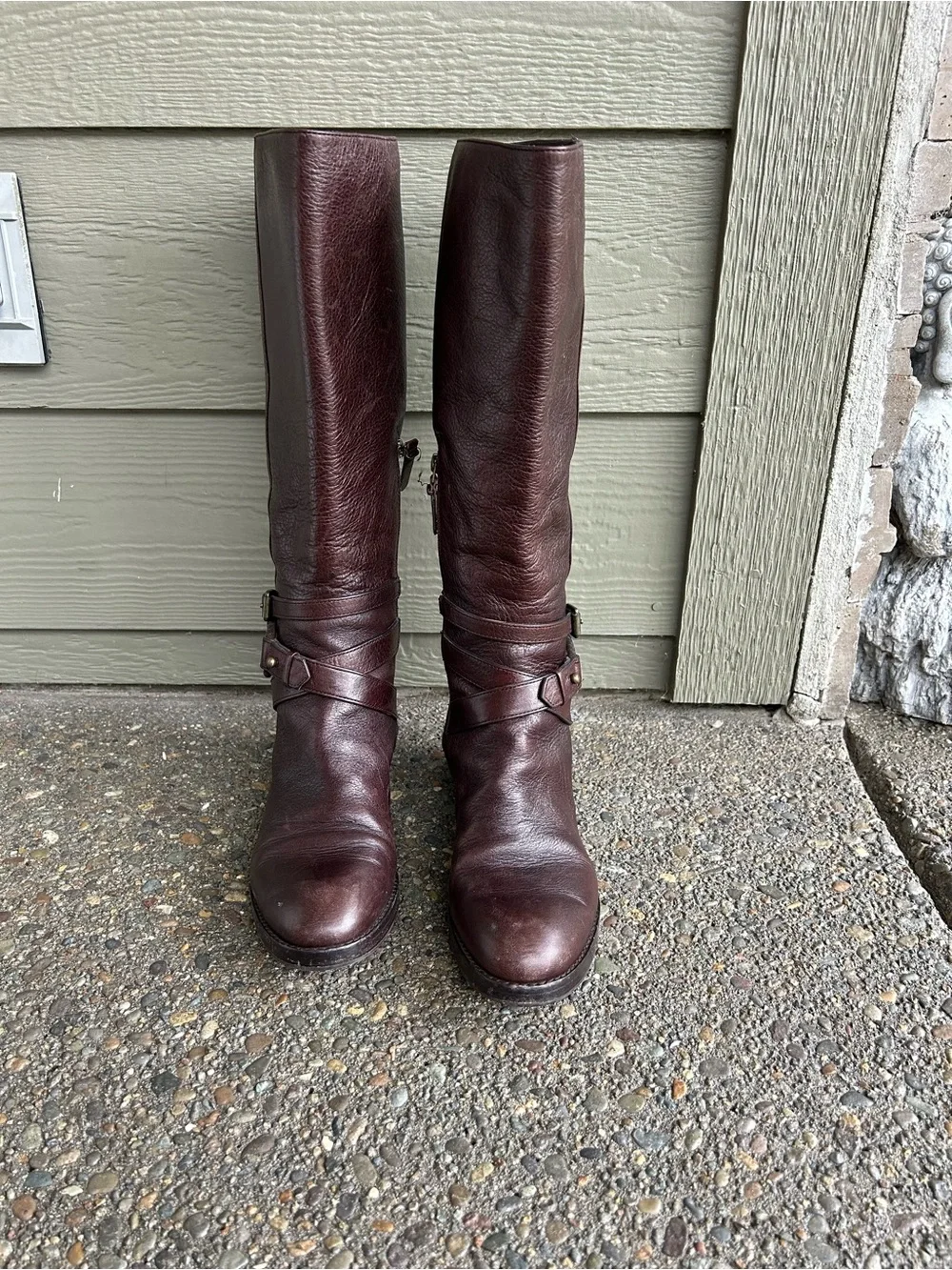 Via Spiga Tall Leather Riding Boots - Dark Brown